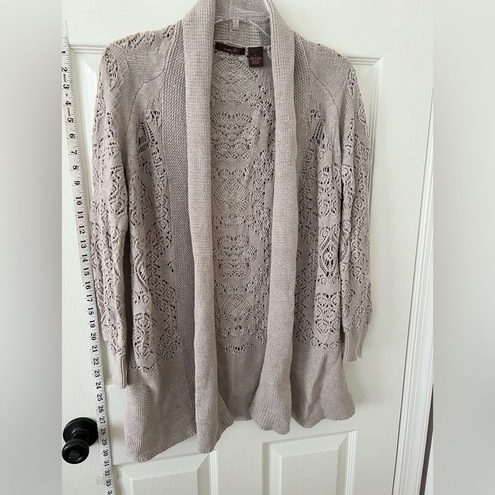 Cotton Crochet Beige Cardigan Sweater Small-Medium